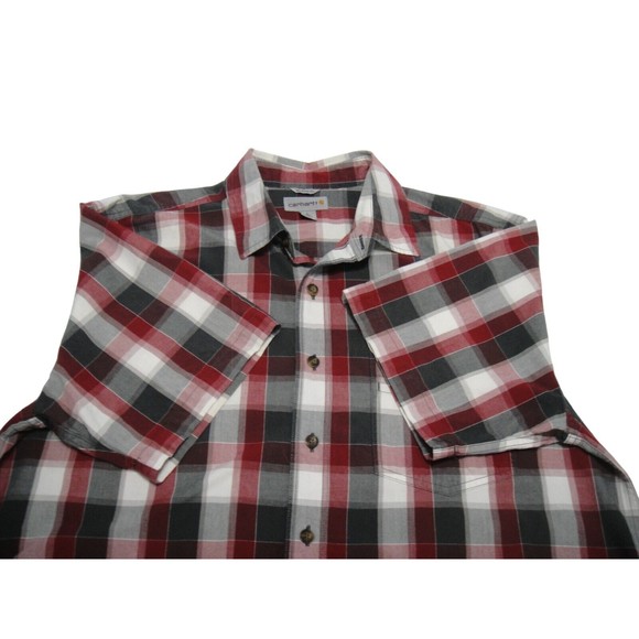 Carhartt Short Sleeve Flannel Collar Shirt Men Sz Large Tall Relaxed Fit Red - Picture 3 of 10